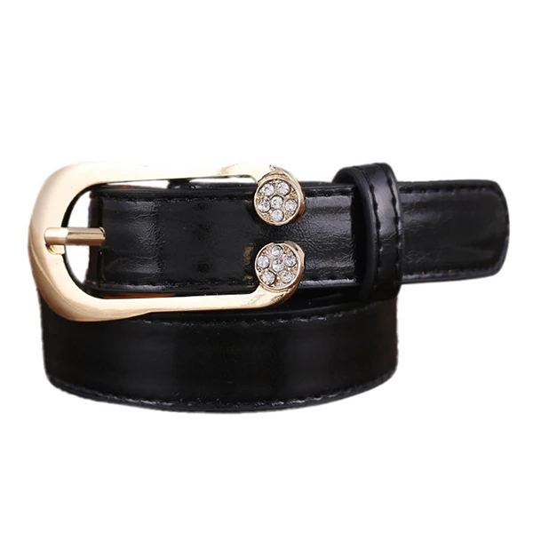 Women Ladies Second Layer Leather Belt Diamond Waist Belt Metal Pin Buckle Dress Waistband