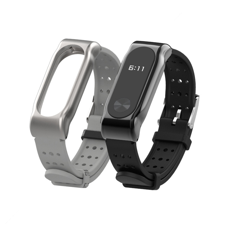 

Mijobs Silicone Wrist Strap with Metal Frame Bracelet Replacement Watchband for Xiaomi Miband 2