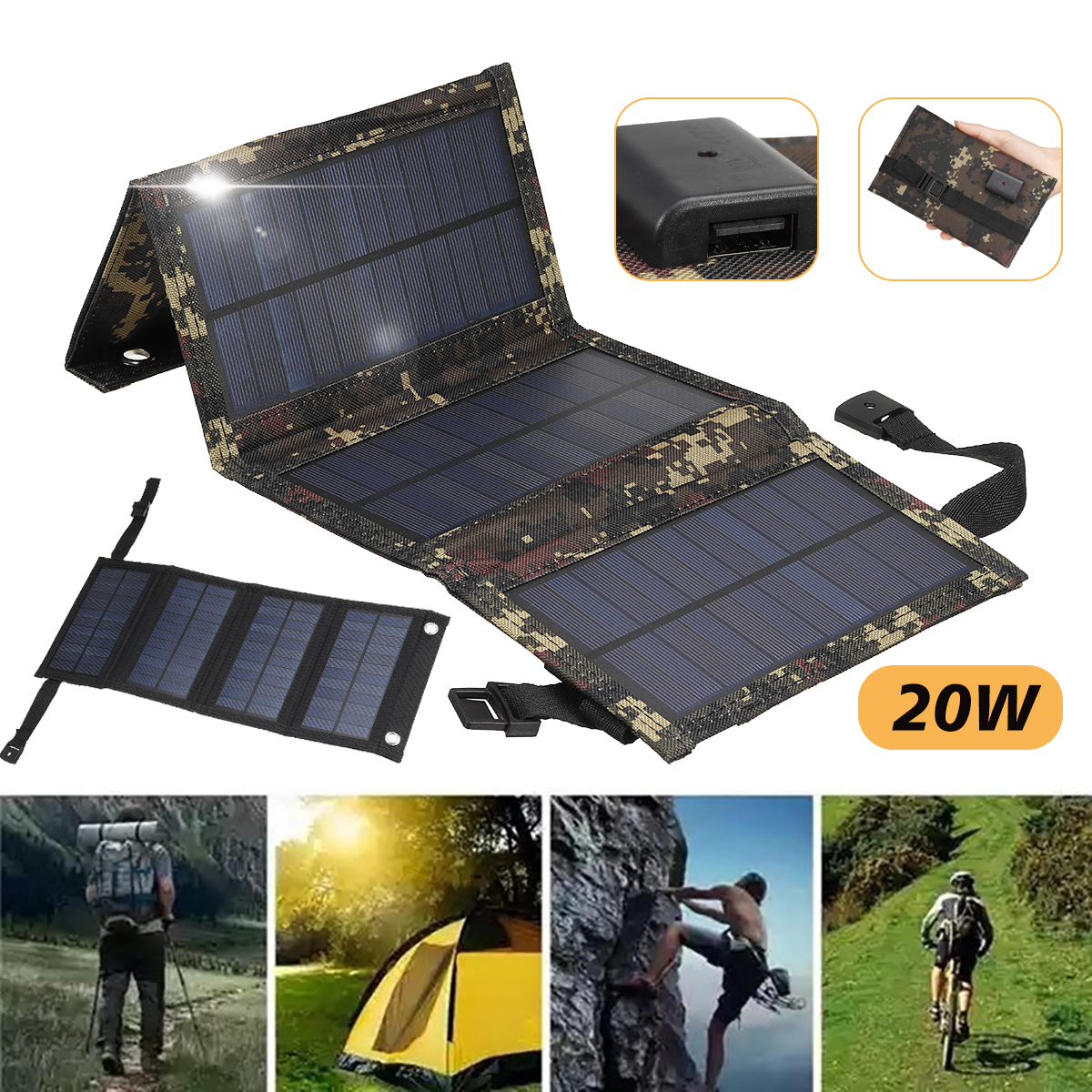 Chargers Portable Foldable 20w Solar Panel Charger For Outdoor Camping (color. Black) for