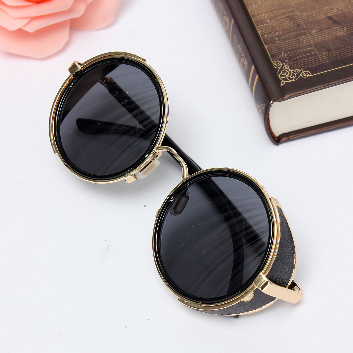 Unisex vintage uv400 sunglasses steampunk round mirror lens glasses ...