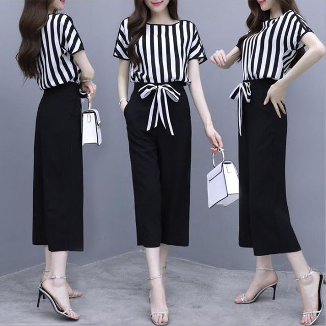 

New Women's Net Red Yang Age Reduction Fashion Season French Hepburn Chiffon Wide Leg Pants Two-piece Suit