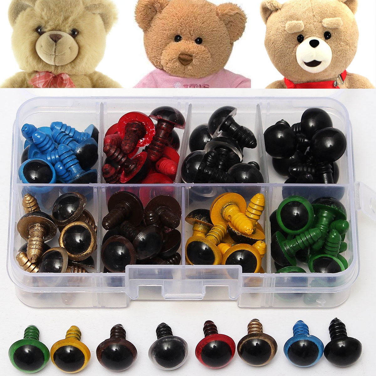 

80Pcs 12mm 8Colors Plastic Safety Eyes Washers Kids Teddy Bear Doll Animal Toys Handmade Craft Tool