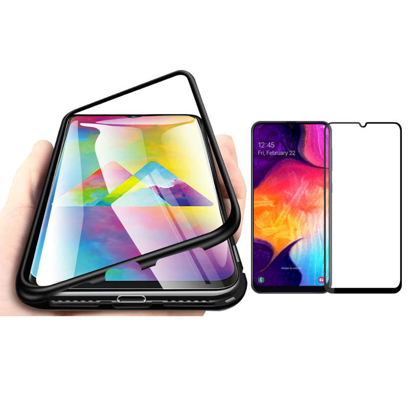

Bakeey Magnetic Adsorption Aluminum Alloy Tempered Glass Protective Case + Mofi 2.5D AGC Tempered Glass Screen Protector For Samsung Galaxy A50 2019