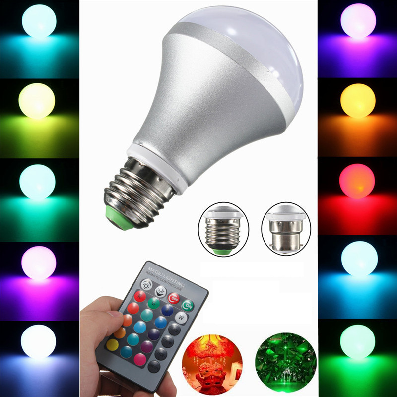 

10W E27 B22 RGB Color Changing LED Bulb 480-520LM Light Spot Flood Remote Control AC 85-265V