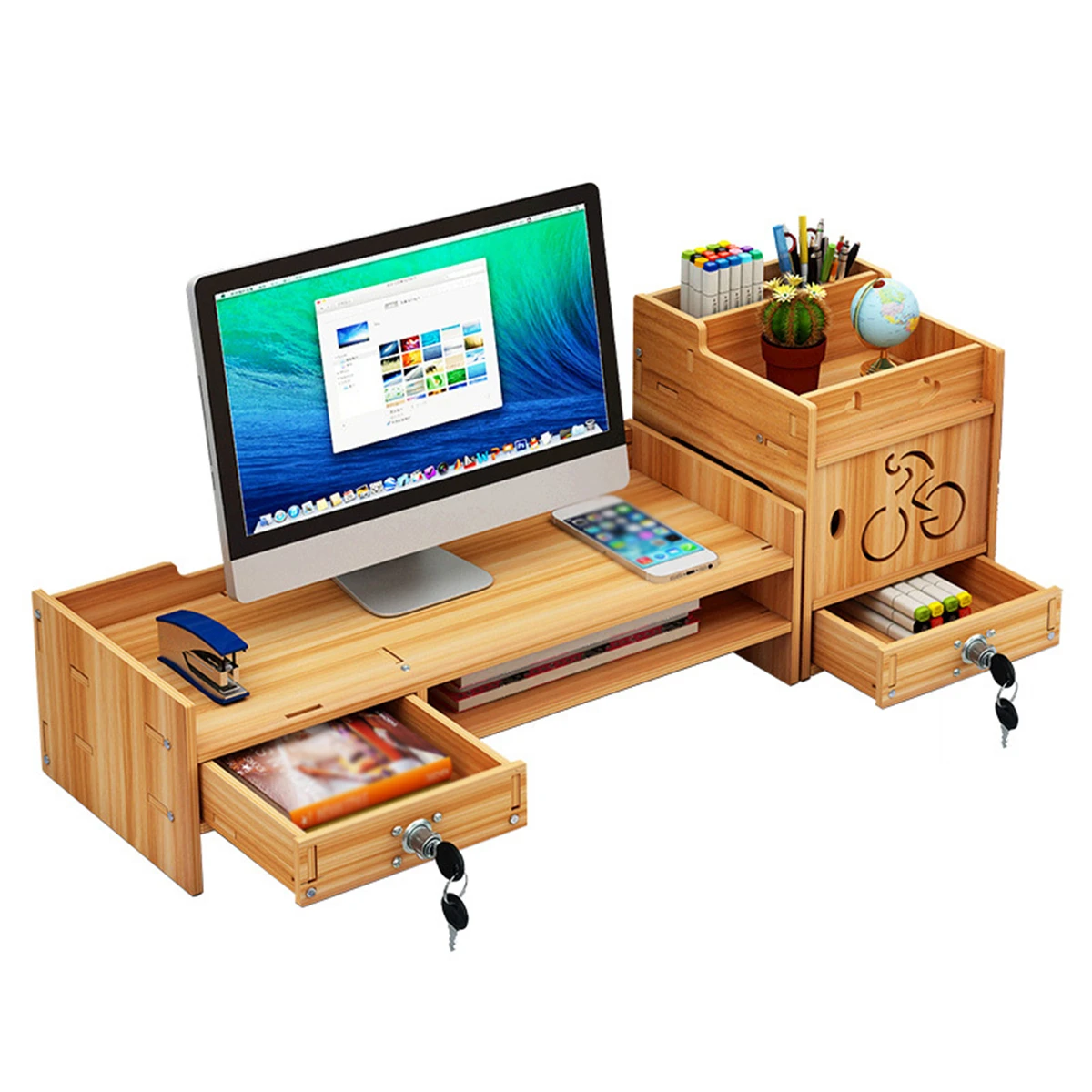Find Wood Monitor Stand Desktop Computer Riser LED LCD Monitor Support Holder File Storage Drawer Rack with/without Lock for Sale on Gipsybee.com