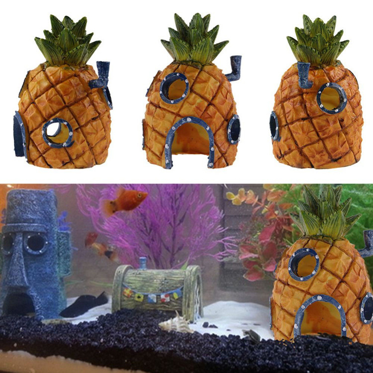 Yani Aquarium Decor Pineapple Home Ornament Fish Tank Dectoration Fish Hideaway Stone House