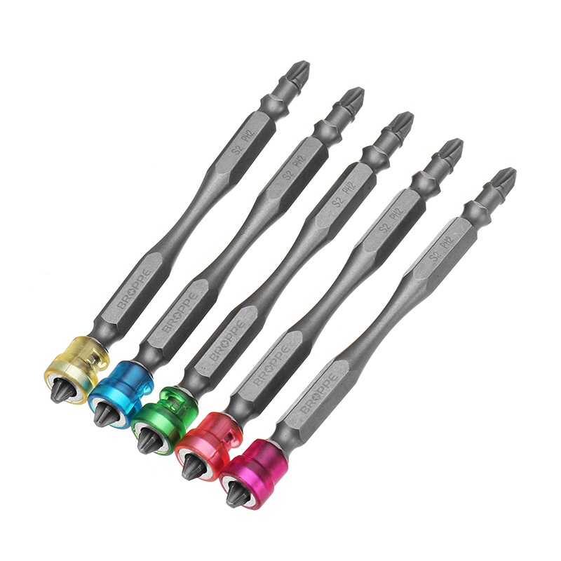 

Broppe 5pcs 100mm Magnetic PH2 Screwdriver Bits ABS Ring 1/4 Inch Hex Shank Drywall Screwdriver