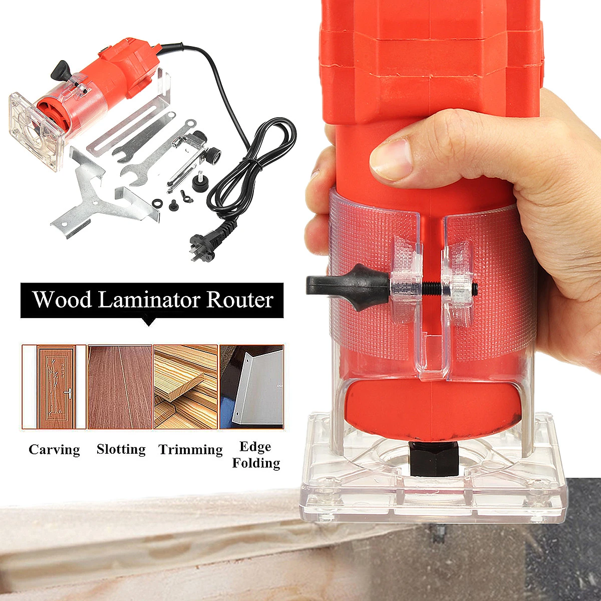 220V 450w 1/4 Inch Corded Electric Hand Trimmer Wood Laminator Router Joiners Tools