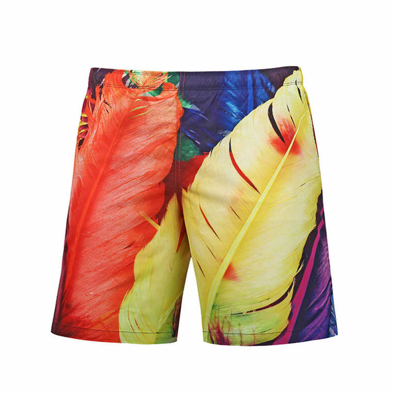 

S52511 Beach Shorts Board Shorts 3D Feather Hip-hop Printing Fast Drying Waterproof Elasticity