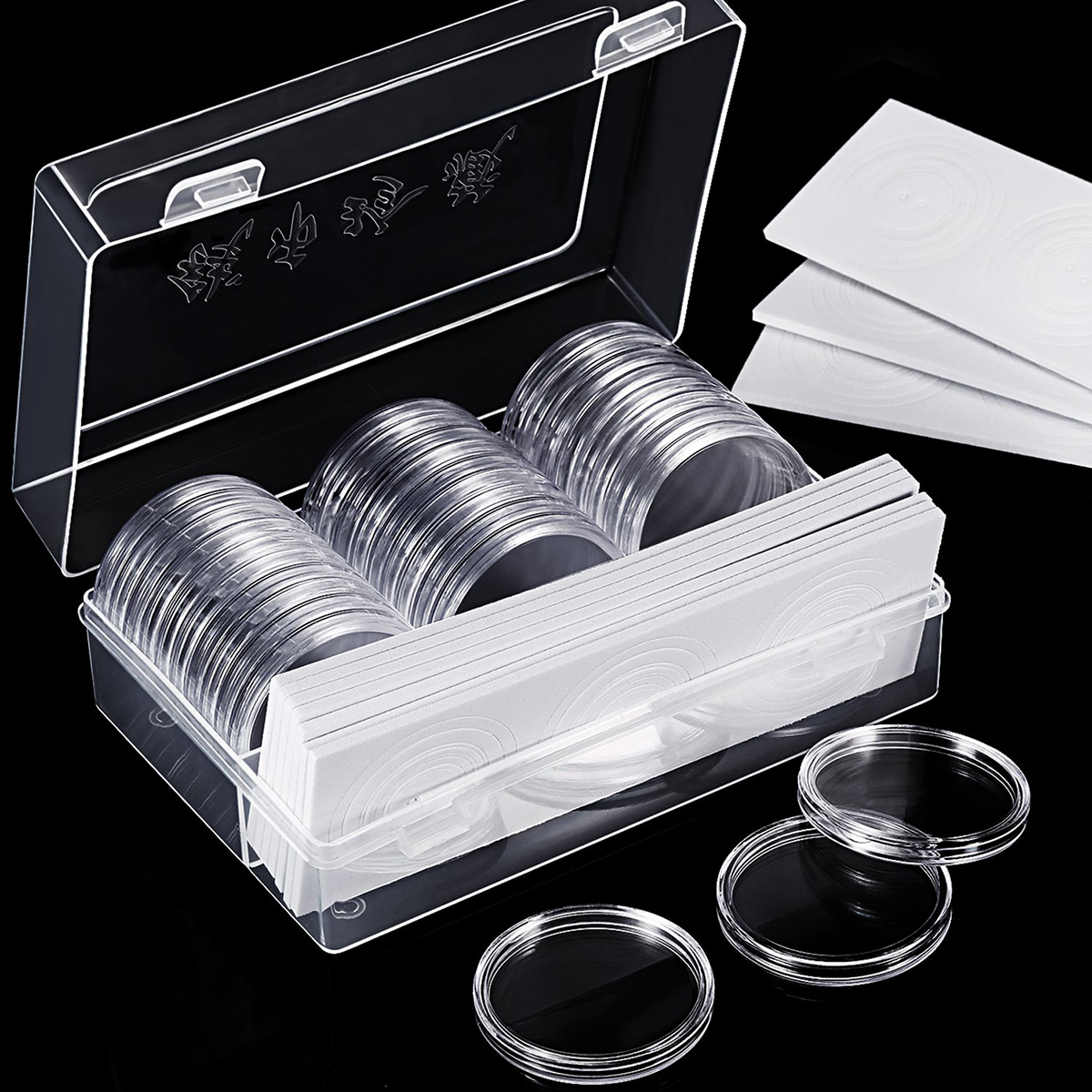 

30Pcs/Lot 25mm/27mm/30mm/40mm Clear Plastic Coin Holder Capsules Cases Round Storage Ring Boxes