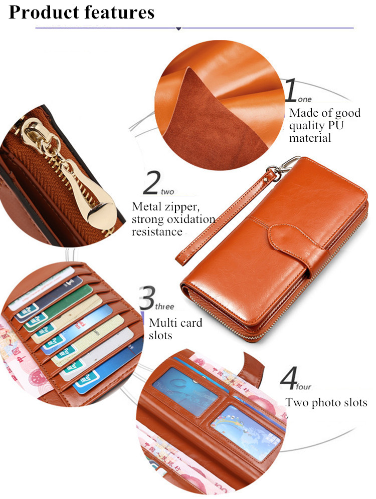 Floveme Fashion Woman PU Zipper Wallet Bag Multi-functional Purse For Smartphone iPhone Samsung