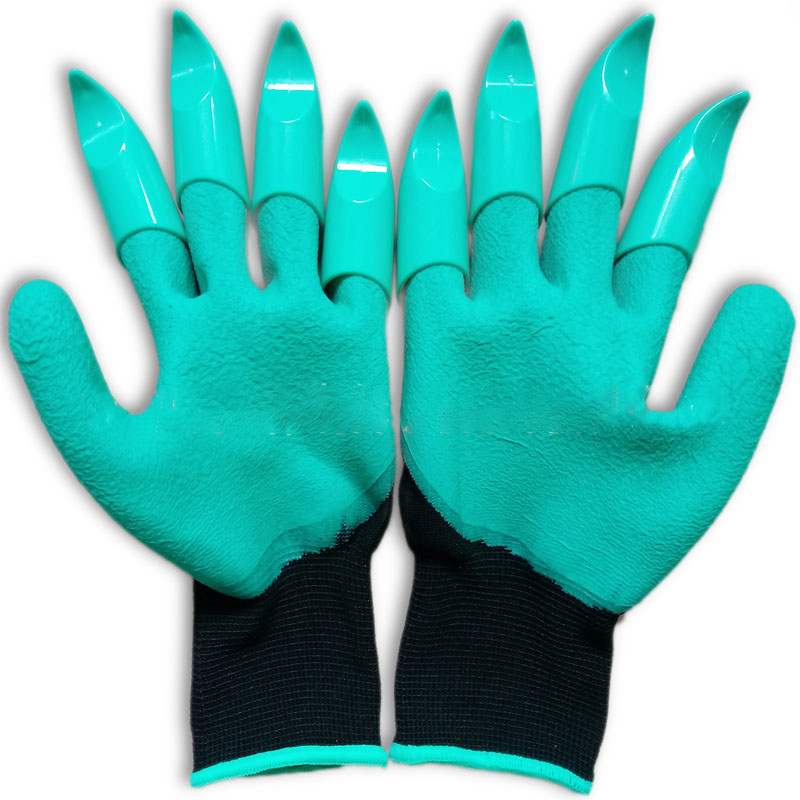 

KCASA 1 Pair New Gardening Gloves for Garden Digging Planting with 4 ABS Plastic Claws Garden Working Accessories Green Rubber Polyester Builders Garden Work Latex Gloves