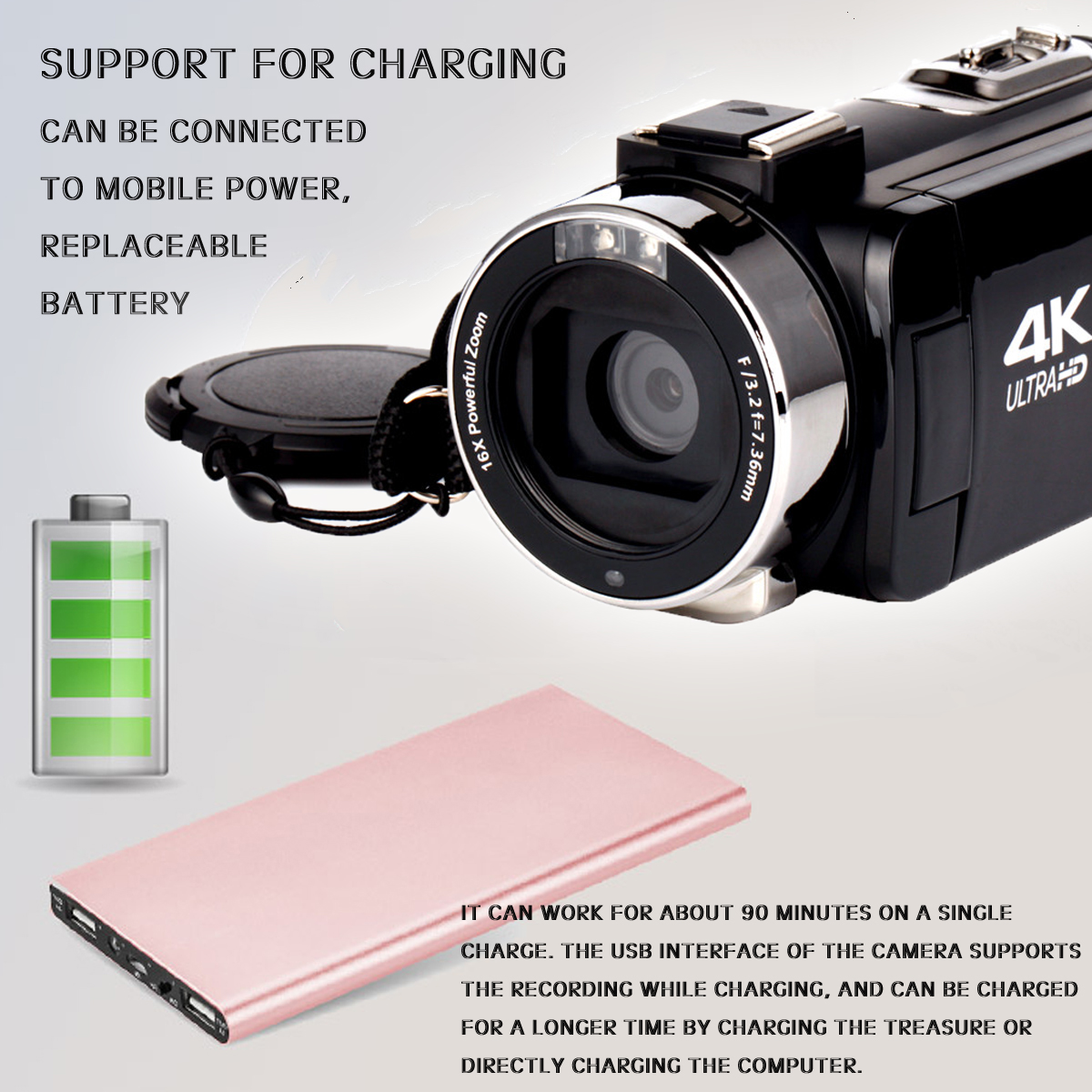 4K WiFi Ultra HD 1080P 16X ZOOM Digital Video Camera DV Camcorder with Lens and Microphone 50