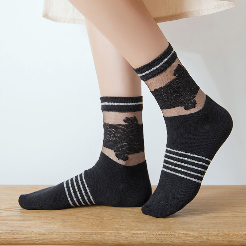 

Vogue Lace Cottton Stripe Ankle Носки Противоскользящий прочный дышащий дезодорирующий носок для Женское
