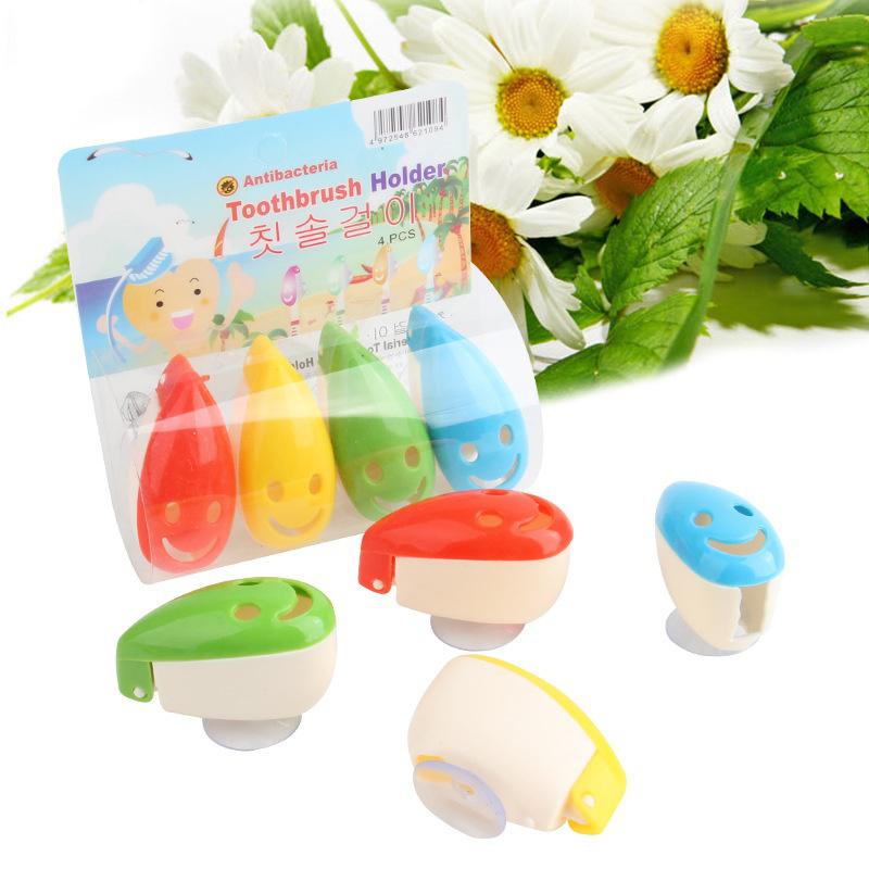 

4 Pcs/ 1Set Cute Smiling Face Toothbrush Holder Home Set Wall Bathroom Hanger Suction