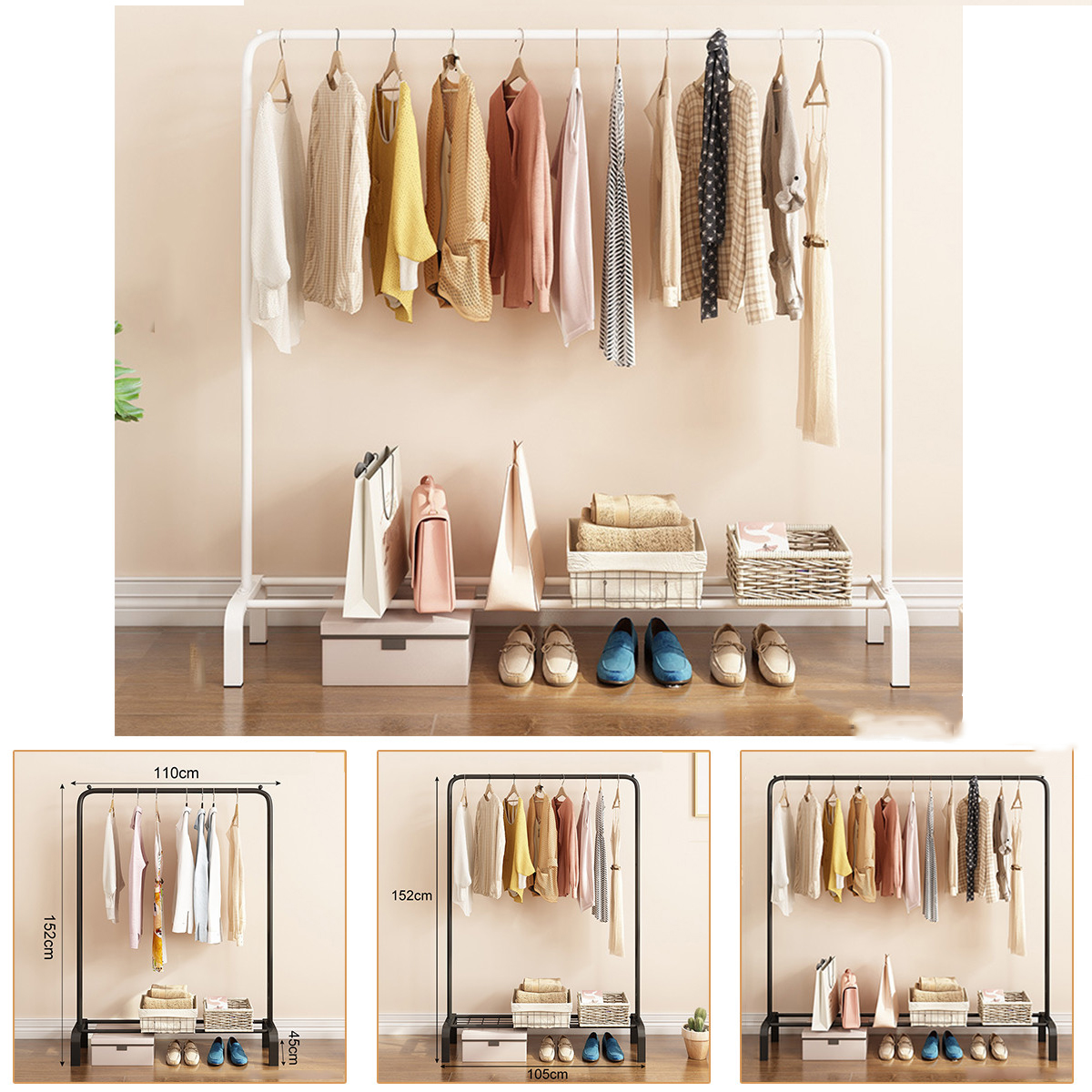 Rack Pole Style Coat Hanger Indoor Metal Clothing Rack Home Bedroom Storage Wardrobe Clothing Balcony 15