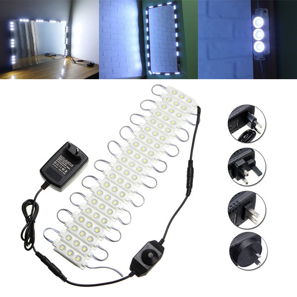 

3M SMD5050 Waterproof White LED Module Strip Light Kit Mirror Signage Makeup Lamp + Adapter DC12V