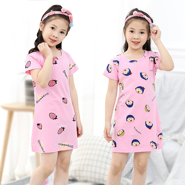 

Season Children's Nightdress Girl 3-15 Years Old Short-sleeved Cotton Home Service Cartoon Princess Dress Cotton Air Conditioning Suit Pajamas