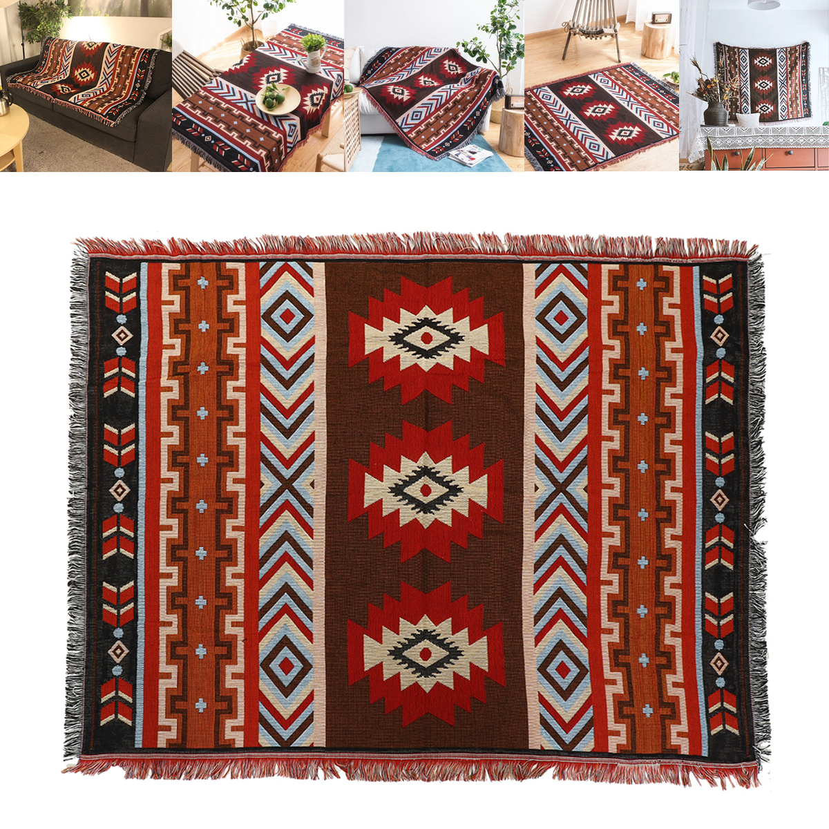 Home Decoration Aztec Navajo Towel Mat Throw Wall Hanging Cotton Rugs Geometry Woven 130*160cm—7