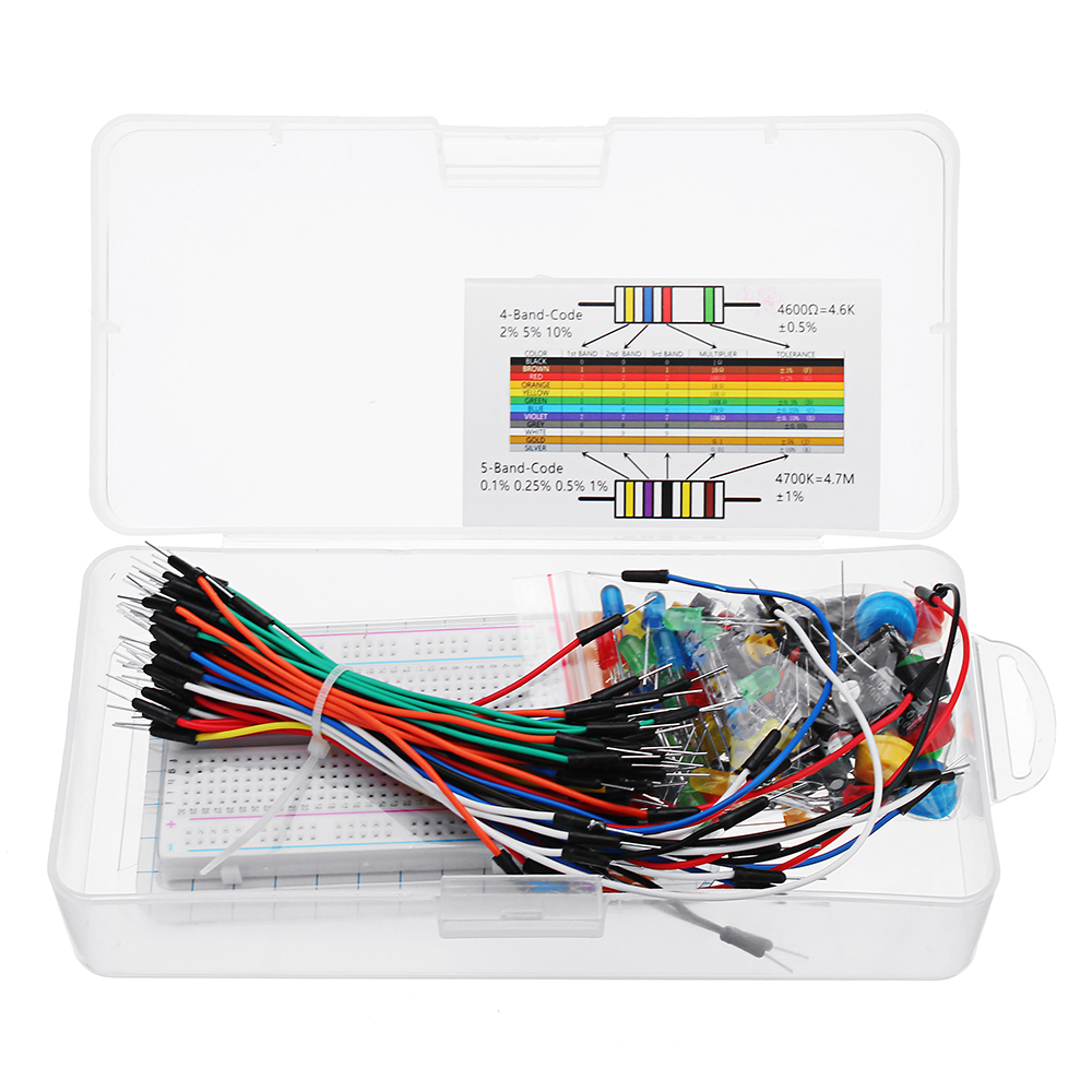 

Starter Kit Resistor LED Capacitor Jumper Wires Breadboard Resistor Kit With Retail Box For DIY Kit
