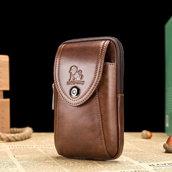 

Men Genuine Leather Vintage Minimalist Fashion 6 Inch Phone Bag Waist Bag Crossbody Bag