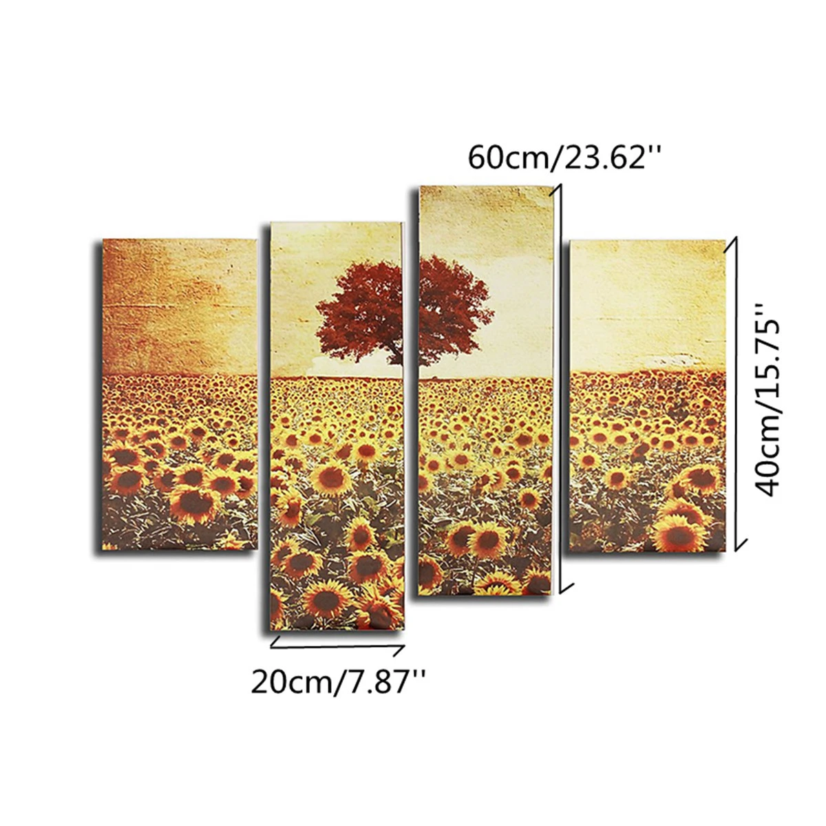 4PCS Frameless Oil Painting Sunflower Canvas Modern Wall Art Home Decoration Paper Art