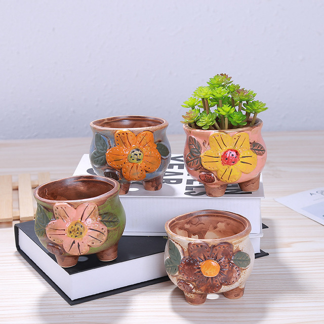 

Desktop Flower Pot Hand-painted Flower Pot Creative Fleshy Office Desktop Potted Porcelain Color With Feet Ceramic Pot