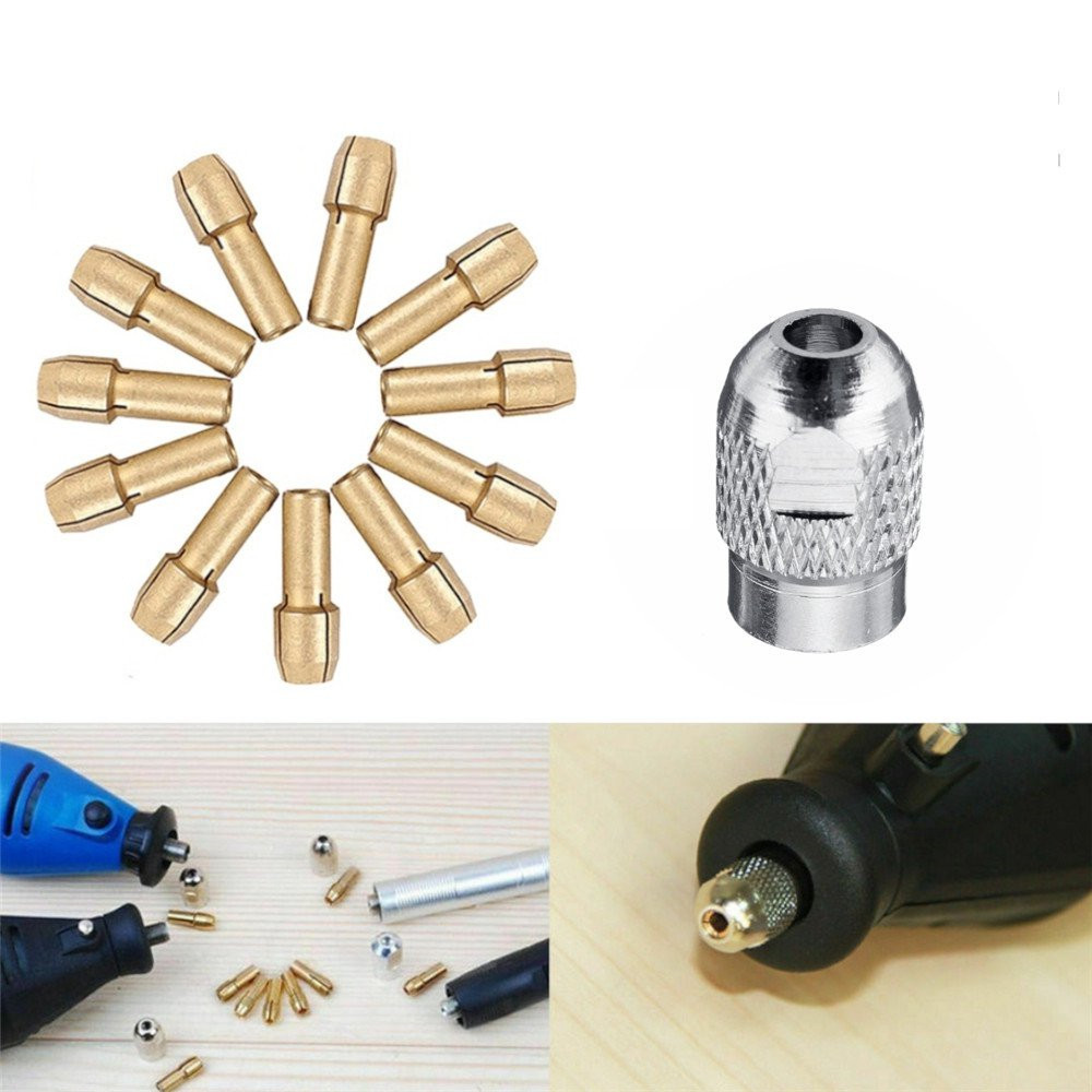 

11pcs 0.5-3.2mm Shank Brass Drill Chuck Collet Bits with Nut for Rotary Tools Electric Drill Tools