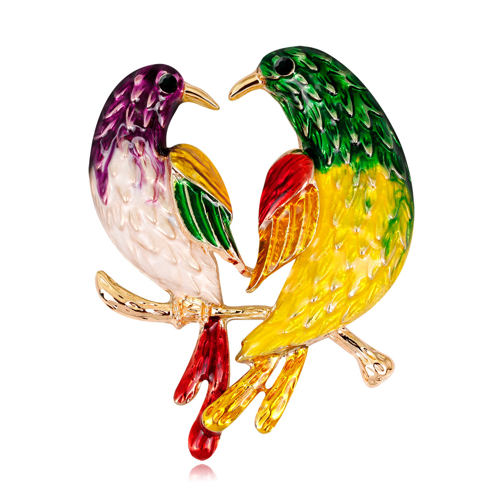 

Sweet Birds Brooches Rhinestones Colorful Oil Painting Birds