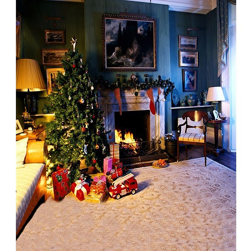 

5x7FT Виниловая рождественская елка Камин Спальня Фотография Фон Фон Студия Prop
