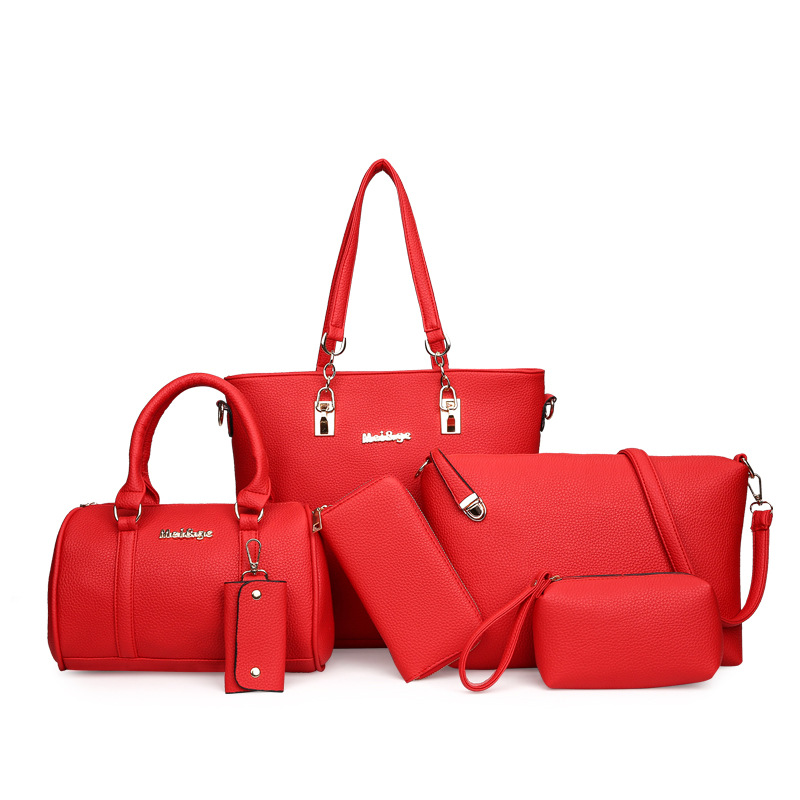 

6PCS Women Plain Faux Leather Handbag Shoulder Bag Clutch Bag Card Holder