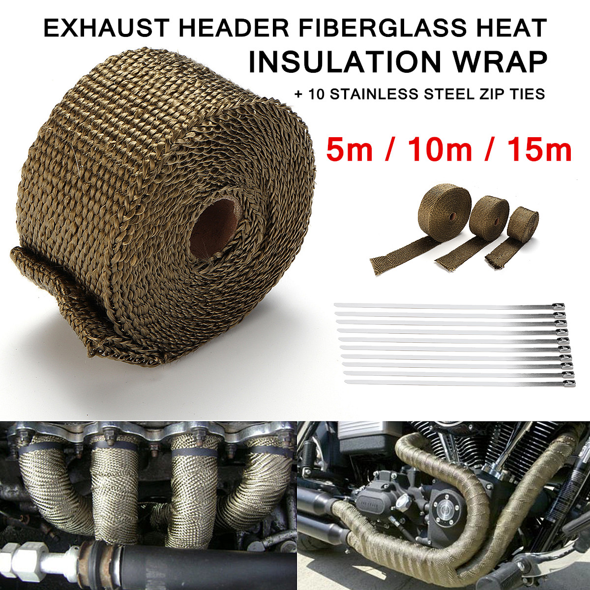 exhaust header fiberglass heat insulation wrap