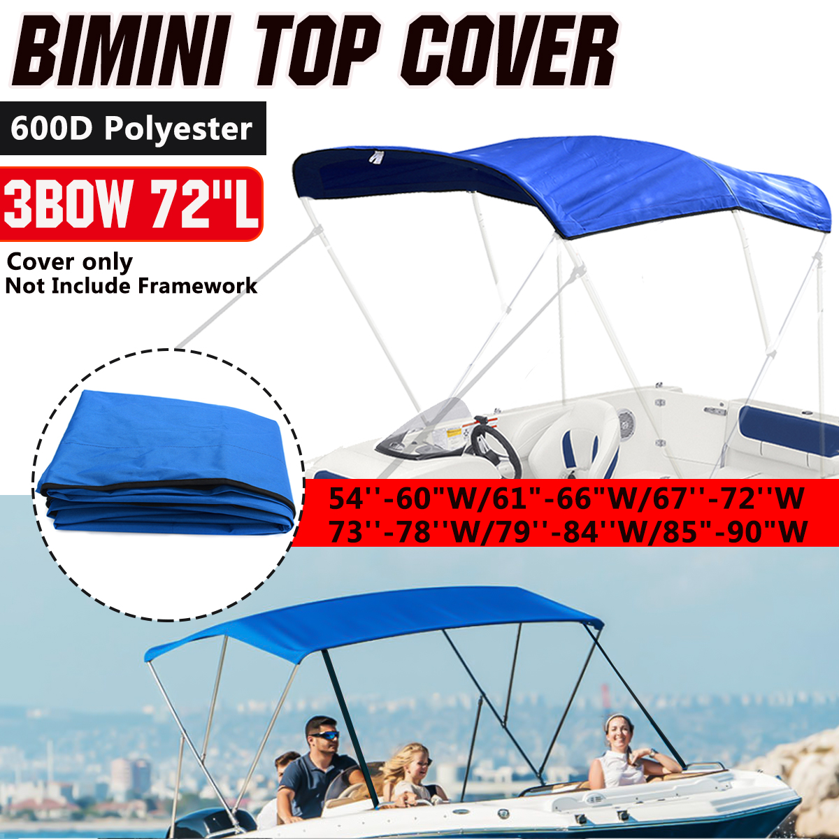 Boat Covers 600D 3 Bow Bimini Top Replacement Canvas