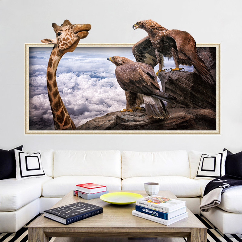 

Miico Creative 3D Giraffe Eagles Frame ПВХ Съемная домашняя комната Декоративная настенная декорация наклейки