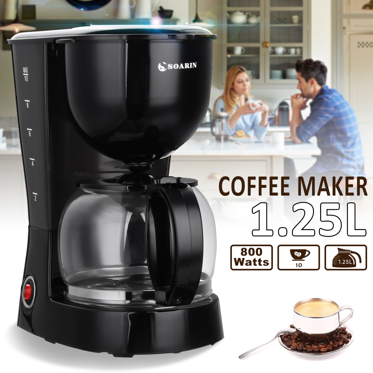 Soarin 1.25L 800W Electric Coffee Tea Maker Espresso Latte Machine Home Office Cafe Coffee Machine 76