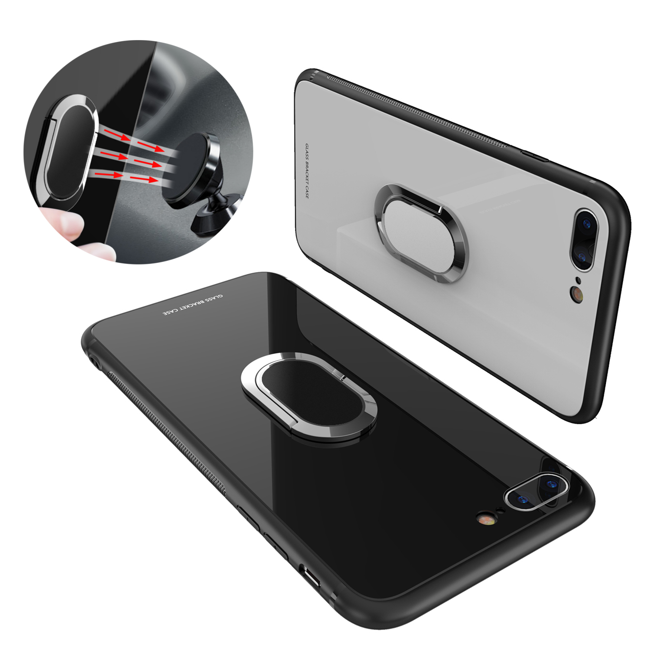 

Bakeey 360 ° Кольцо вращения Kickstand Магнитное стекло Защитное Чехол для iPhone 7/7 Plus/8/8 Plus