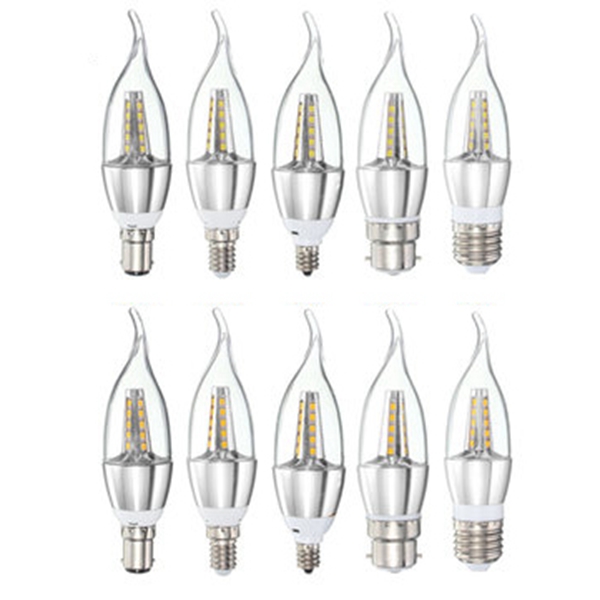 

85-265V 4W E27 E14 B22 E12 25 SMD 2835 430Lm Silvery LED Candle Light Bulb Pure White Warm White