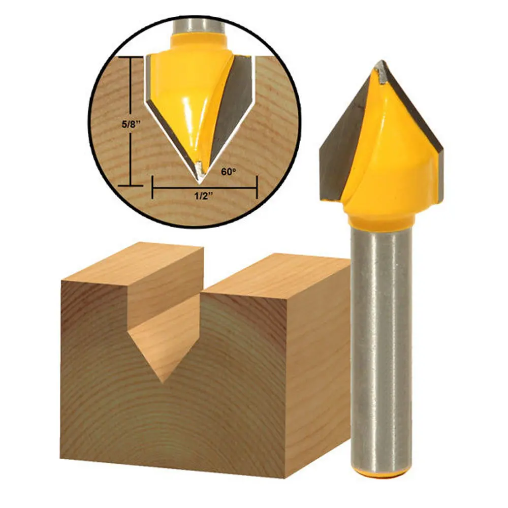 1/4 Inch Shank 60 Degree V Groove Router Bit Carbide Tipped Hardwood Cutting Cutter