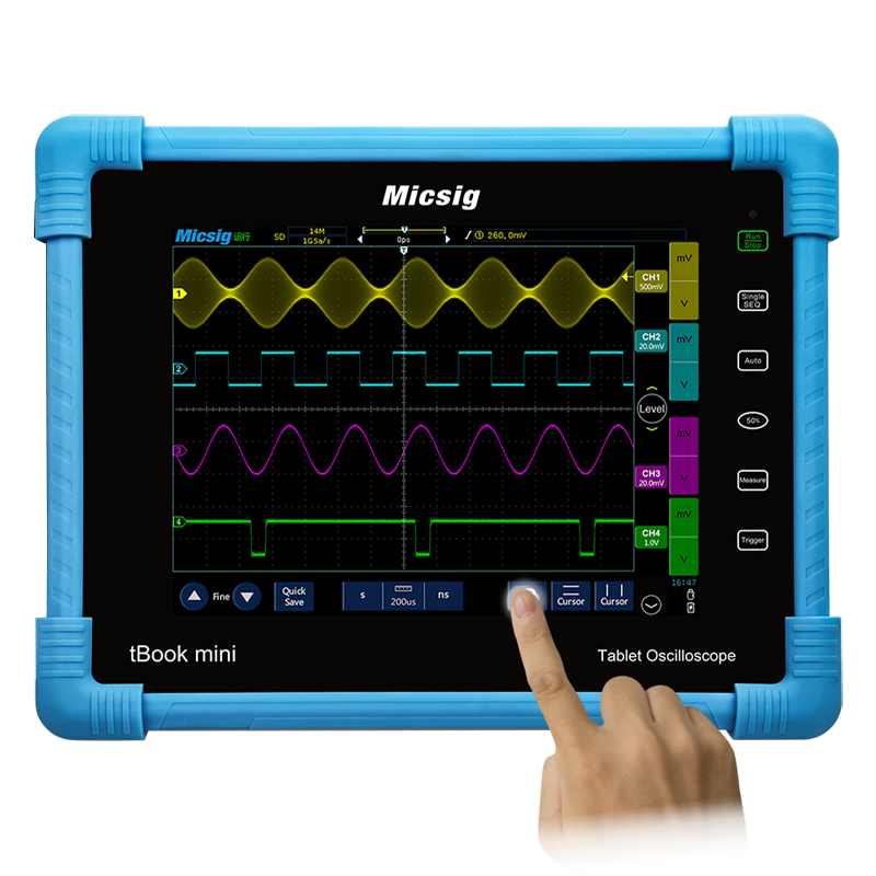 

Micsig TO1104 100MHz Digital Tablet Oscilloscope 4CH 28Mpts 1GSa/s Oscilloscope Automotive Diagnostic Touch Screen with 8inch TFT LCD