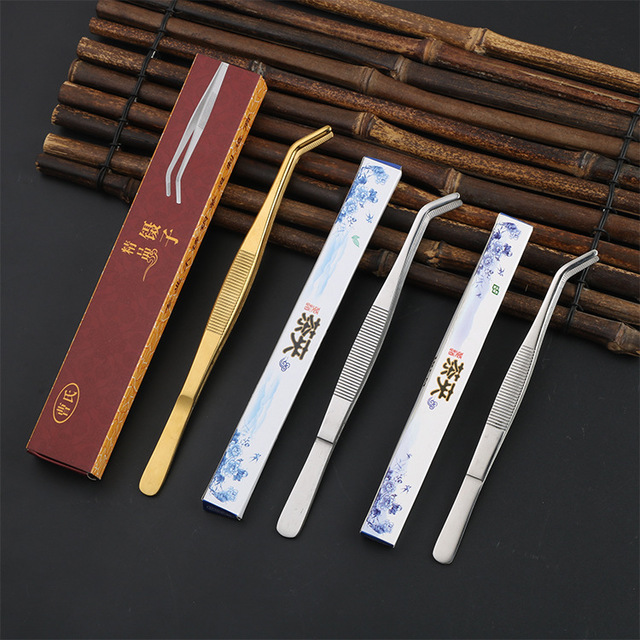

Stainless Steel Kung Fu Tea Set Tweezers Anti-slip Handle Anti-scalding Cup Holder 18cm22cm Gold-plated Tea Clip