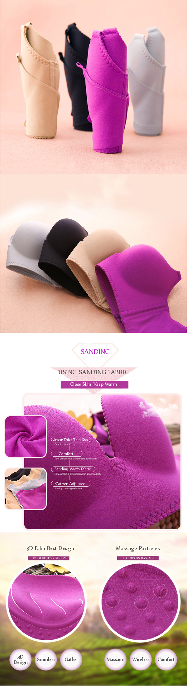 Sexy Deep V Seamless No Rims Bra Sanding Fabric Solid Color U Back Adjusted Bra For Women