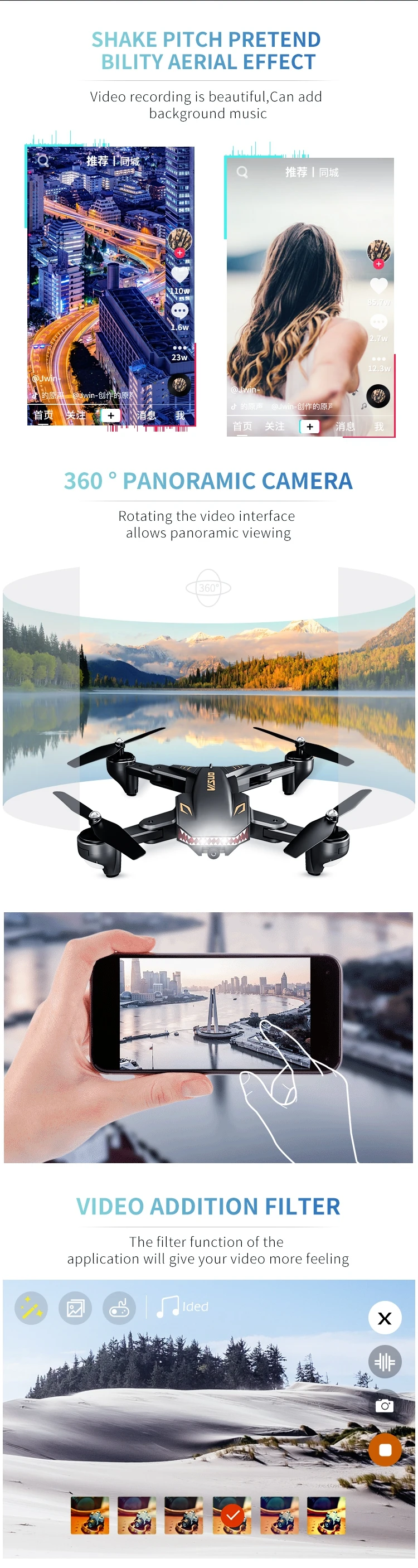Drona Visuo XS816 4K Camera 4K cu transmisie pe telefon / zbor 20 min / Control gesturi / Altitudine automata / Pozitionare optica - iDrones.Ro