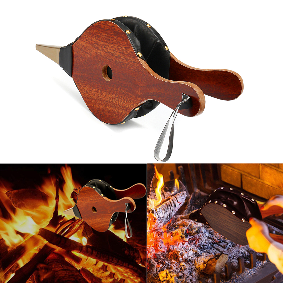 

Outdoor Wood Fireplace Hand Barbecue BBQ Air Fire Blower Cooking Stove Bellows Camping Picnic