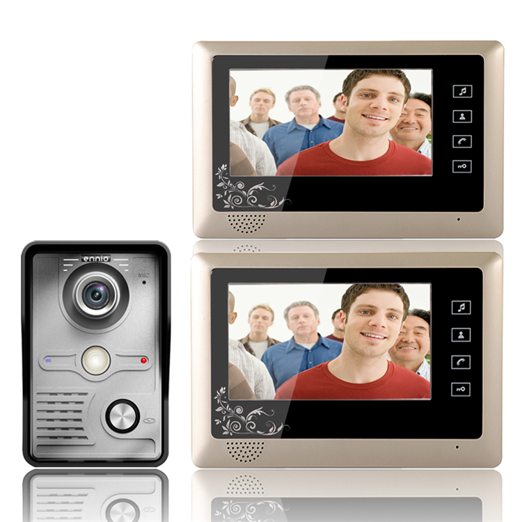 

ENNIO SY809MKW12 7 дюймов Видеодомофон Дверной звонок Система внутренней связи 1 камера 2 монитора Ночное видение