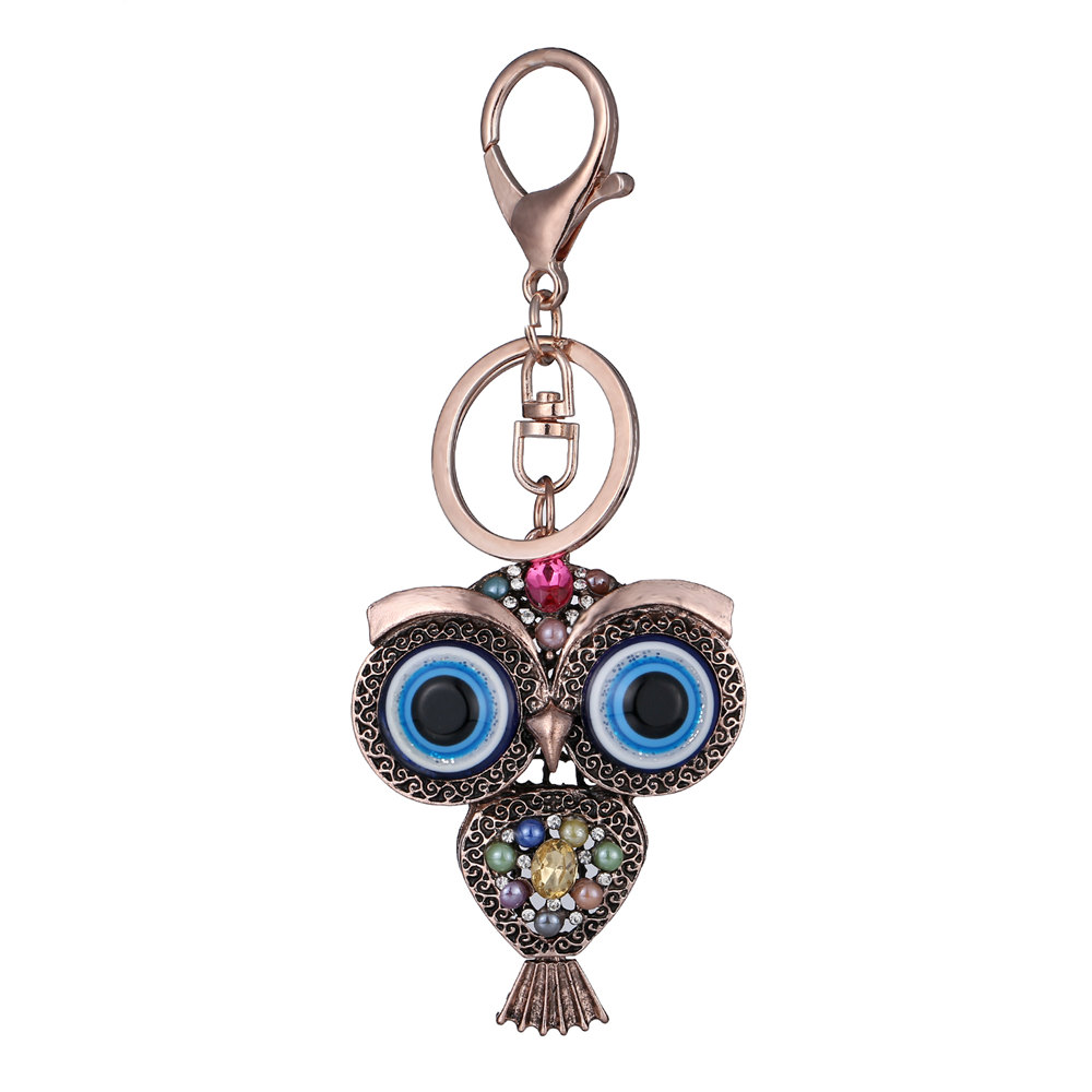 

Vintage Owl Rhinestones Keychain Rings Holder
