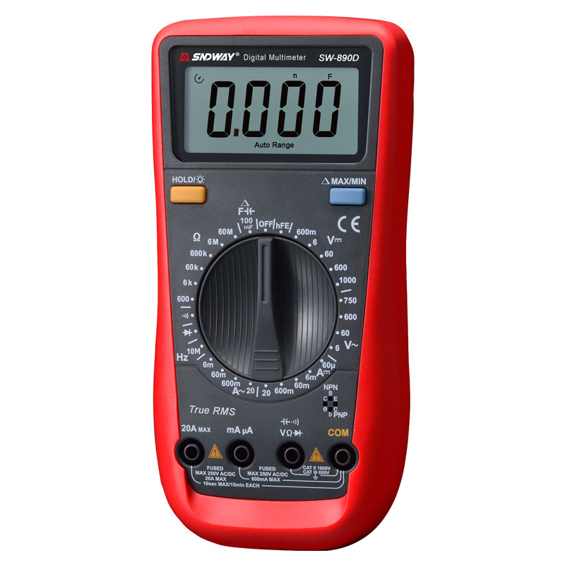 

SNDWAY SW-890D Digital Multimeter True RMS AC DC Voltage Current Resistance Capacitance Frequency Tester Diode Detector