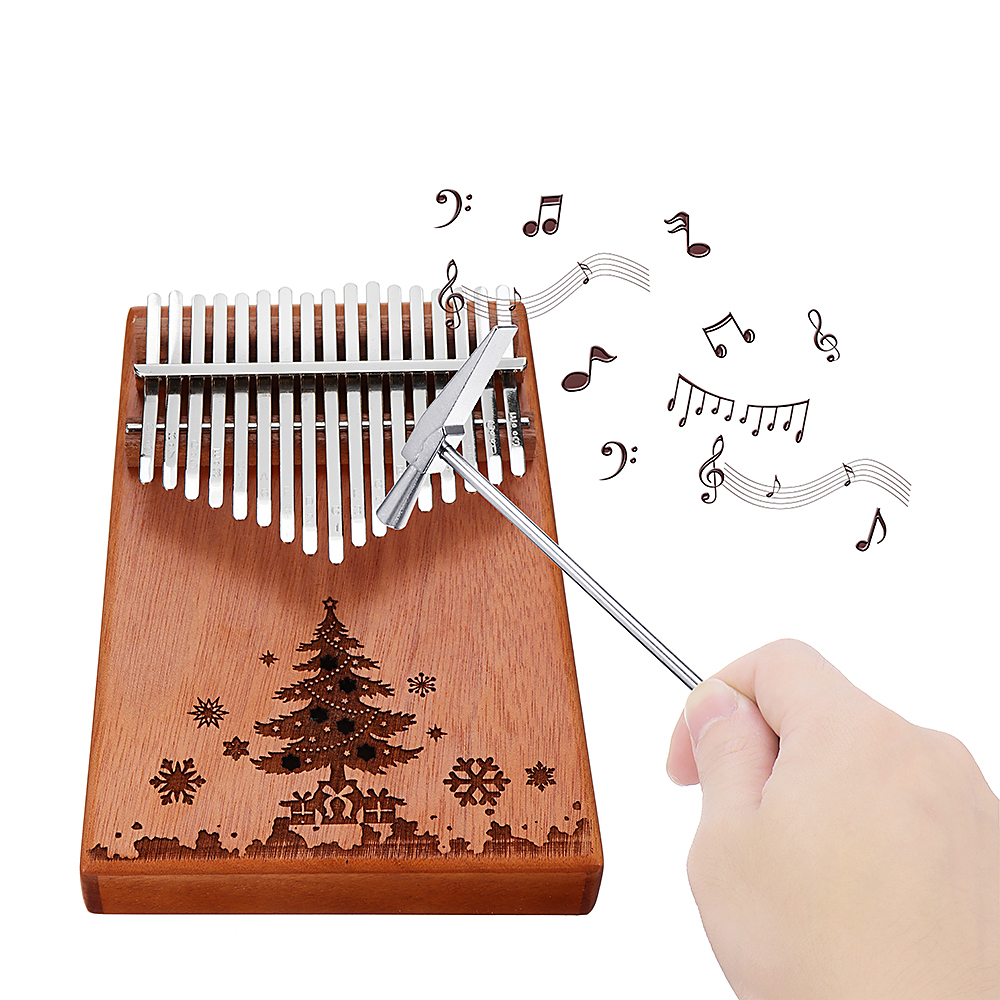 

17 Keys Wood Kalimba Peachwood Thumb Piano Finger Percussion Tuning Hammer with Christmas Tree Logo
