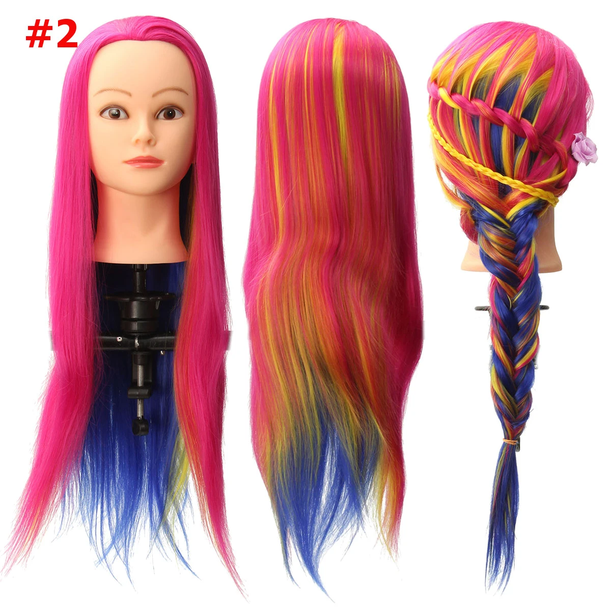 8 Colors Salon Hairdressing Braiding Practice Mannequin Hair Training Head Models With Clamp Holder 