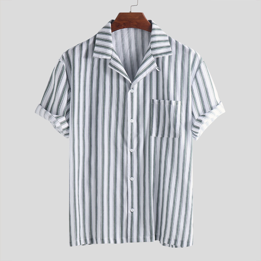 

Men Vertical Stripe Short Sleeve Relaxed Revere Shirts