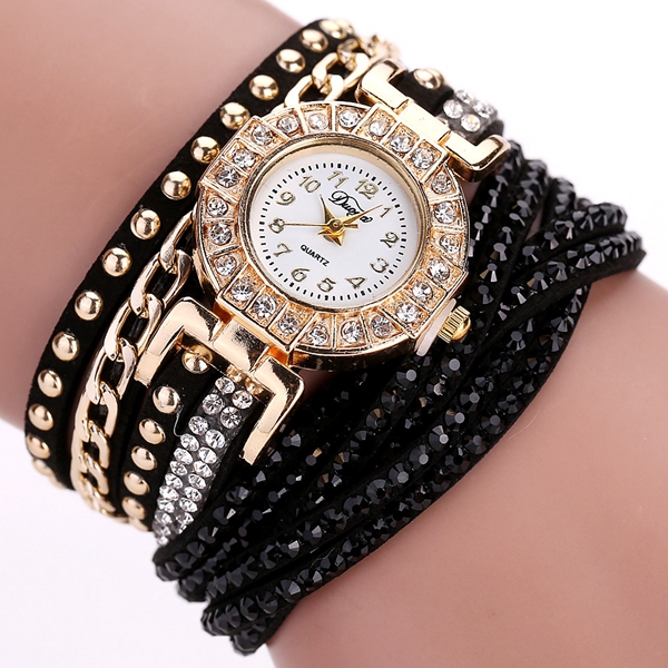 

DUOYA Luxury Nation StyleCrystal Gold Bracelet Watch Ladies Vintage Quartz Wirstwatches